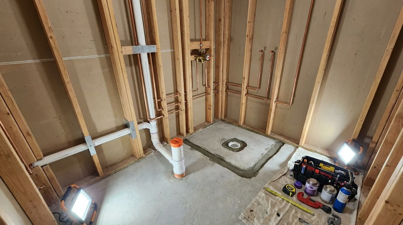 Bathroom rough-in plumbing during remodel by Johns Plumbing LLC in Winnemucca