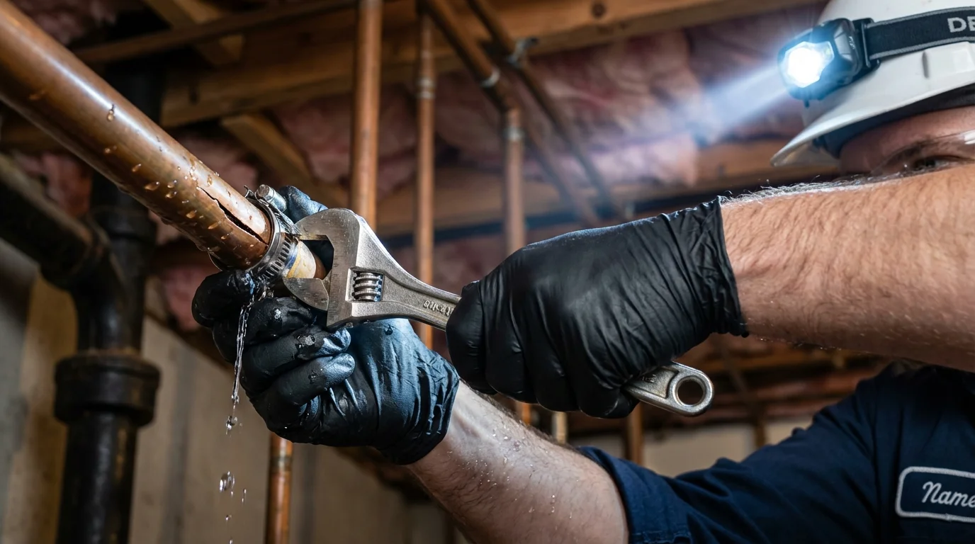 Emergency pipe clamp repair being performed by a Johns Plumbing LLC plumber in Winnemucca